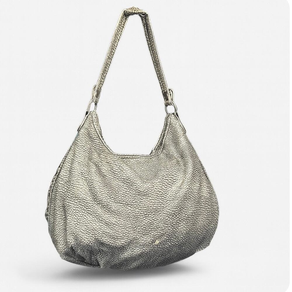 Y2K Marc Ecko Metallic Silver Studded Faux Leather Hobo Bag Fringe - Picture 4 of 13